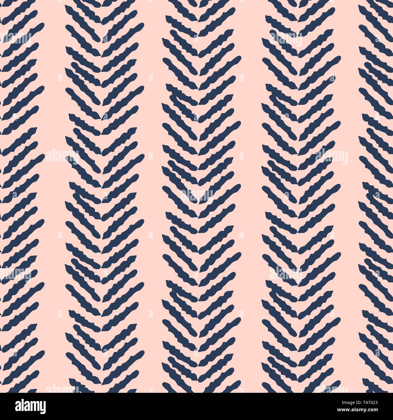 Herringbone blue and pink hand drawn simple seamless texture. Stock Vector
