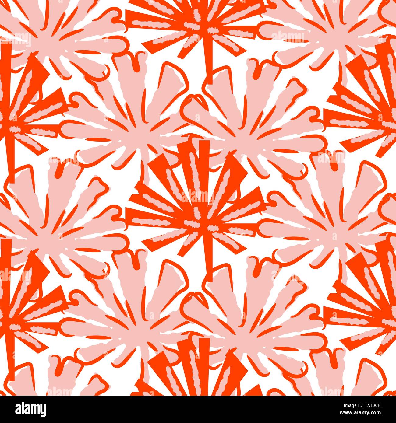Tropical leaves seamless pattern vector in red stylised colors. Stock Vector