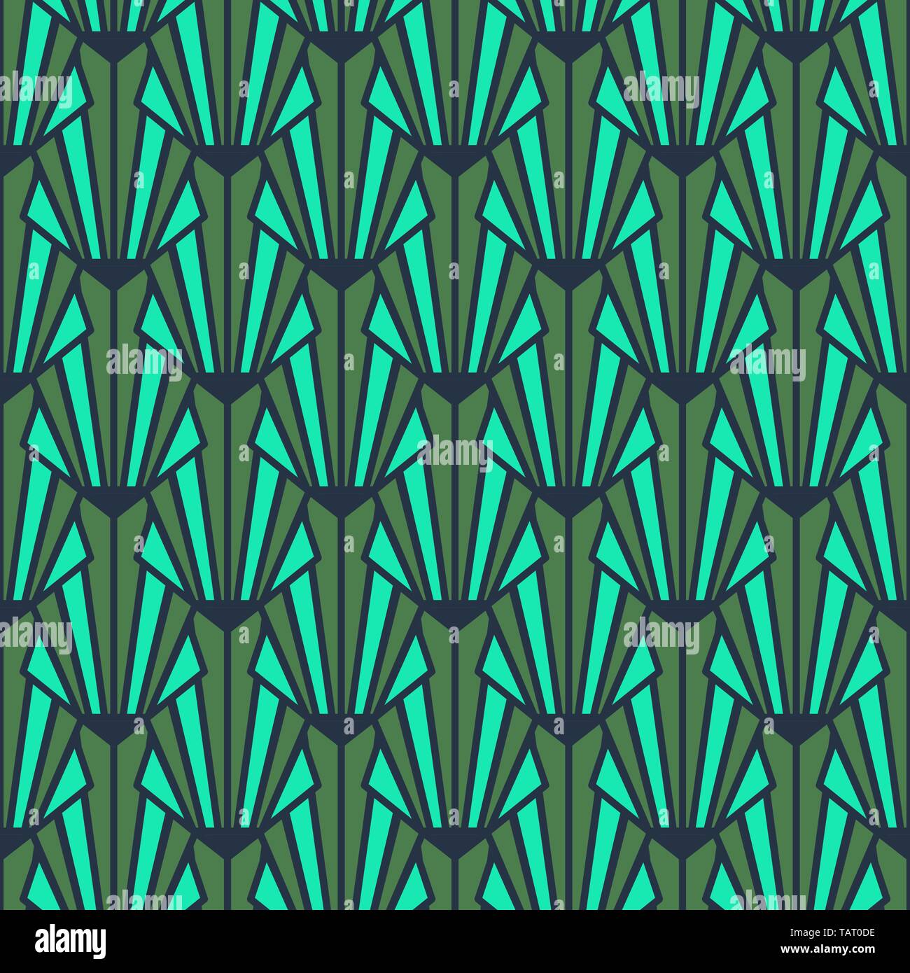 Art Deco seamless pattern emerald green vintage decorative texture. Stock Vector