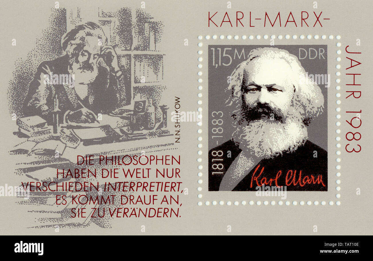 Historic postage stamps of the GDR, political motives, Historische Briefmarke der DDR, Karl-Marx-Jahr, Deutsche Demokratische Republik, 1983 Stock Photo