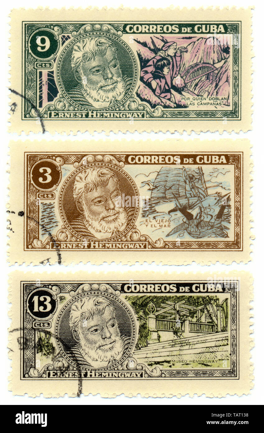 Historic postage stamps from Cuba, Historische Briefmarken, Ernest Hemingway, 1963, Kuba, Karibik Stock Photo