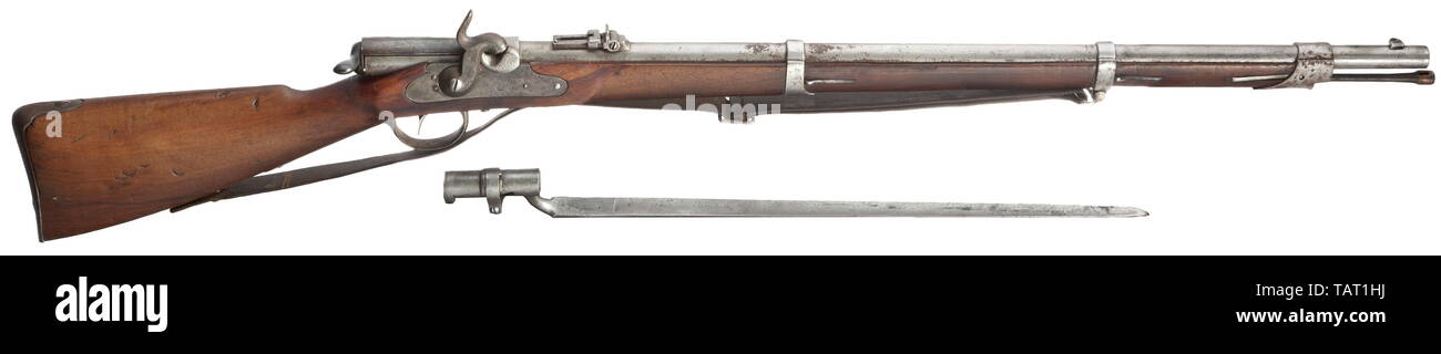SERVICE WEAPONS, BAVARIA, marksmen rifleM 1858/67 U-MII, system Braunmuehl-Lindner, so-called podewils rifle, calibre 13,9 mm, number 16758, Additional-Rights-Clearance-Info-Not-Available Stock Photo