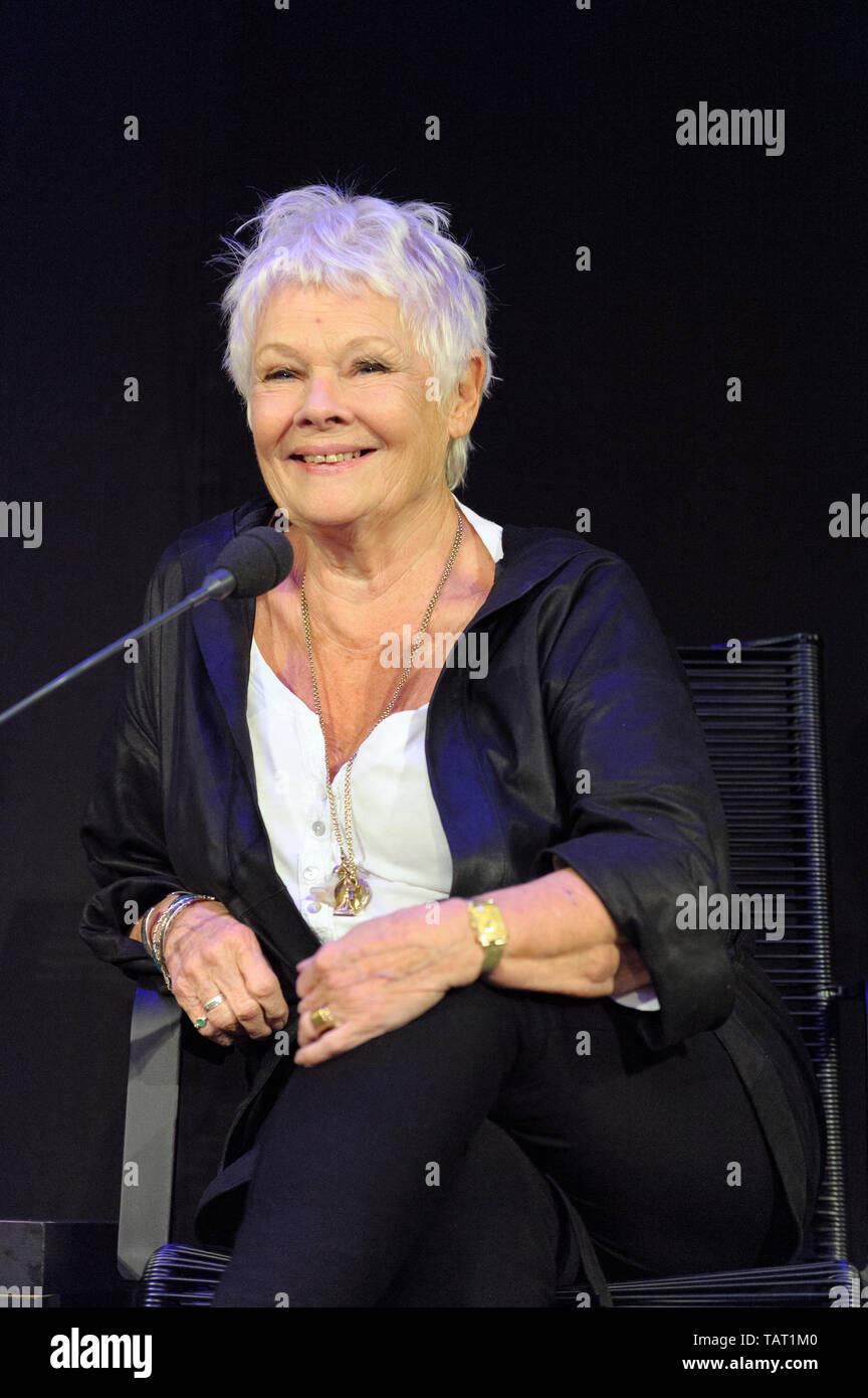 English film, stage and television actor,  and author Dame Judi Dench at the Cheltenham Literature Festival, October 12, 2014. Stock Photo