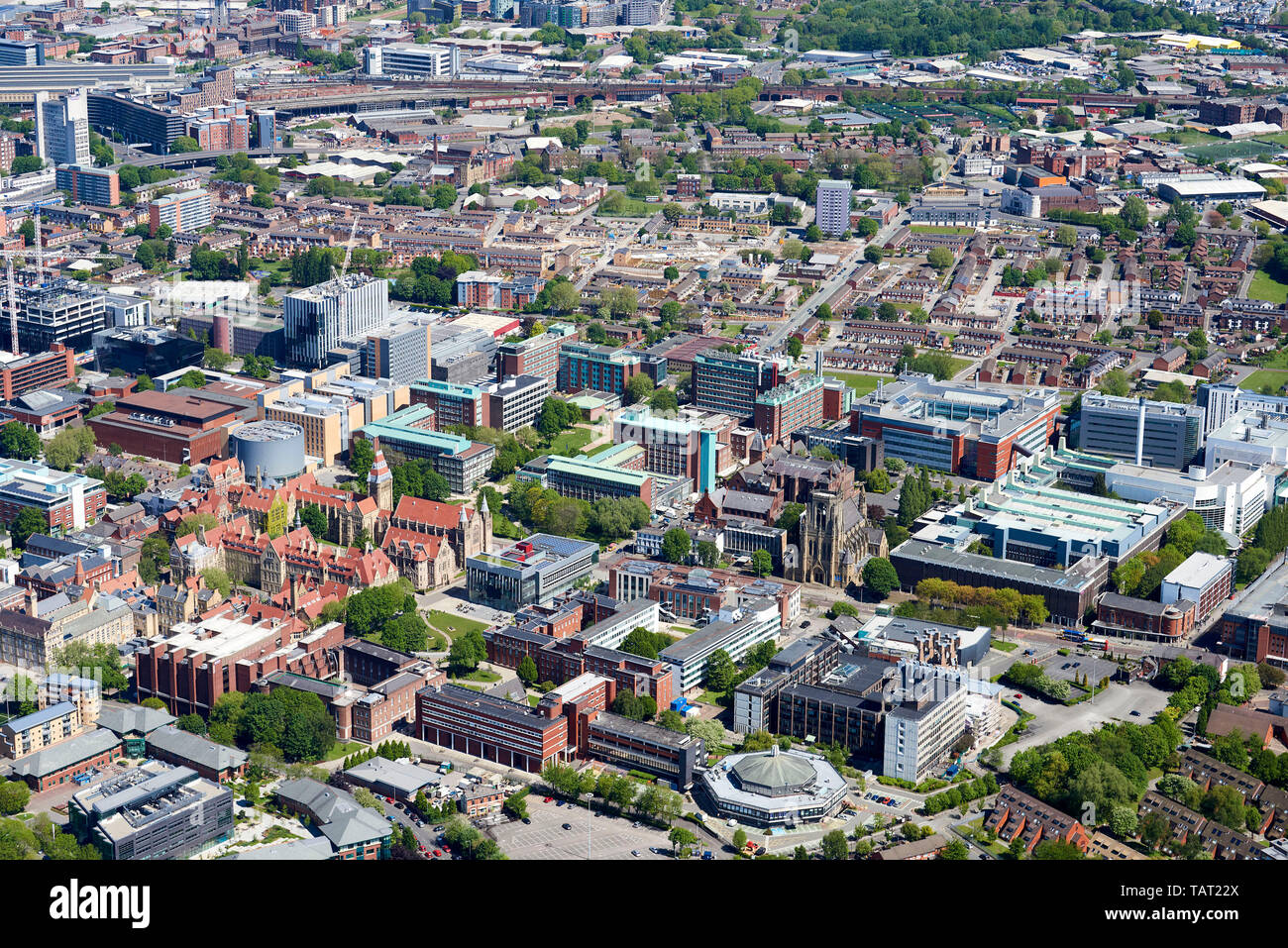 An aerial view of Manchester City Centre, North West England, UK Stock Photo