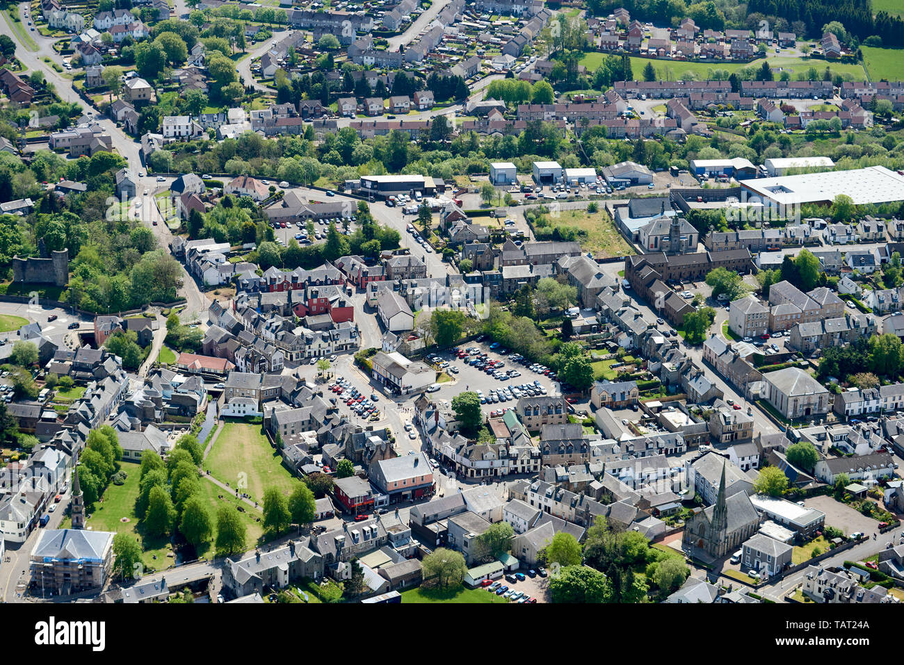 Strathaven Town centre, from the air, lanarkshire, Central Scotland, UK Stock Photo