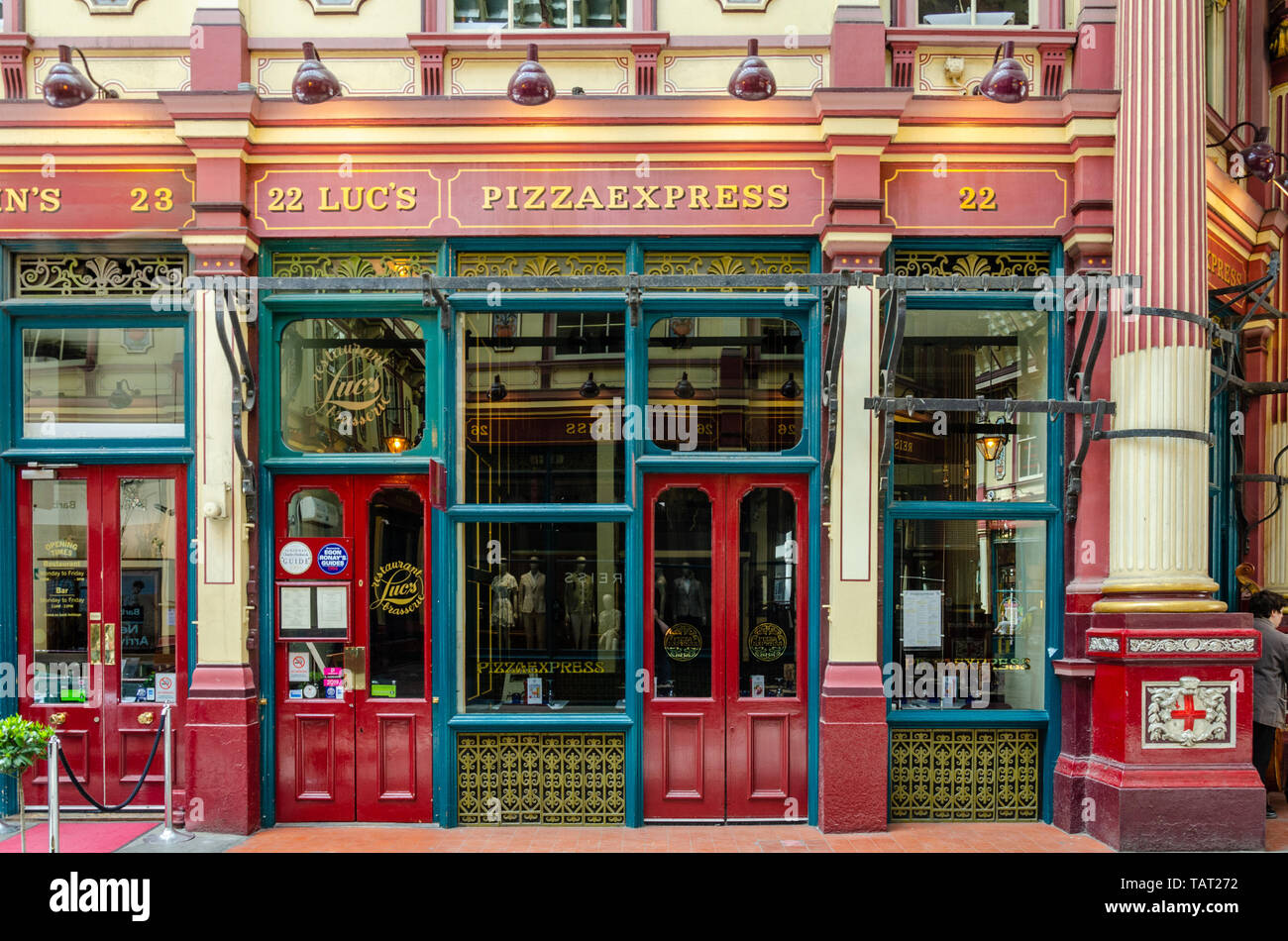 Pizza Express in the Leadenhall Marker, a covered market in the financial district of The City of London, UK Stock Photo