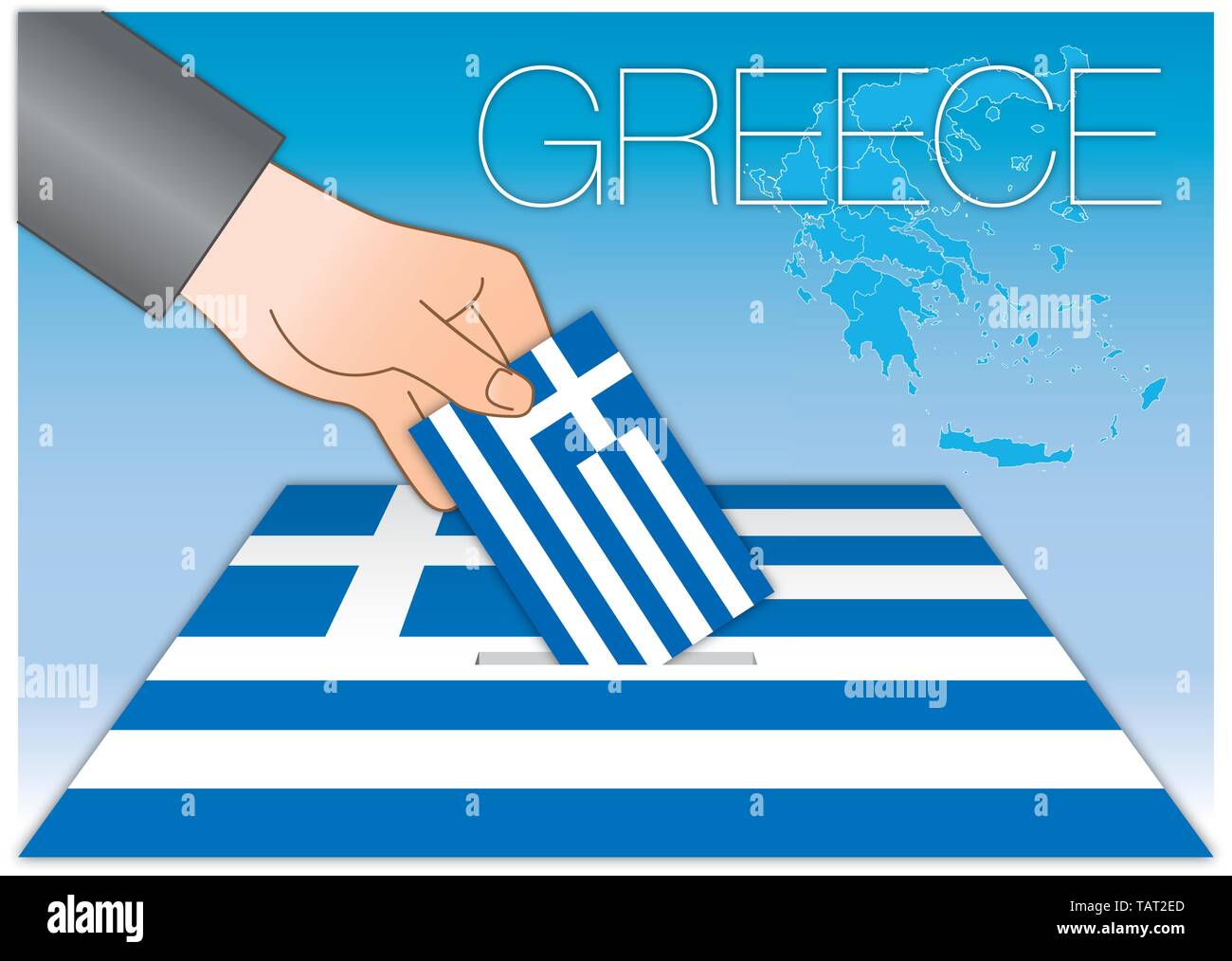 Greece, elections, voting box and greek flag with symbols, vector illustration Stock Vector