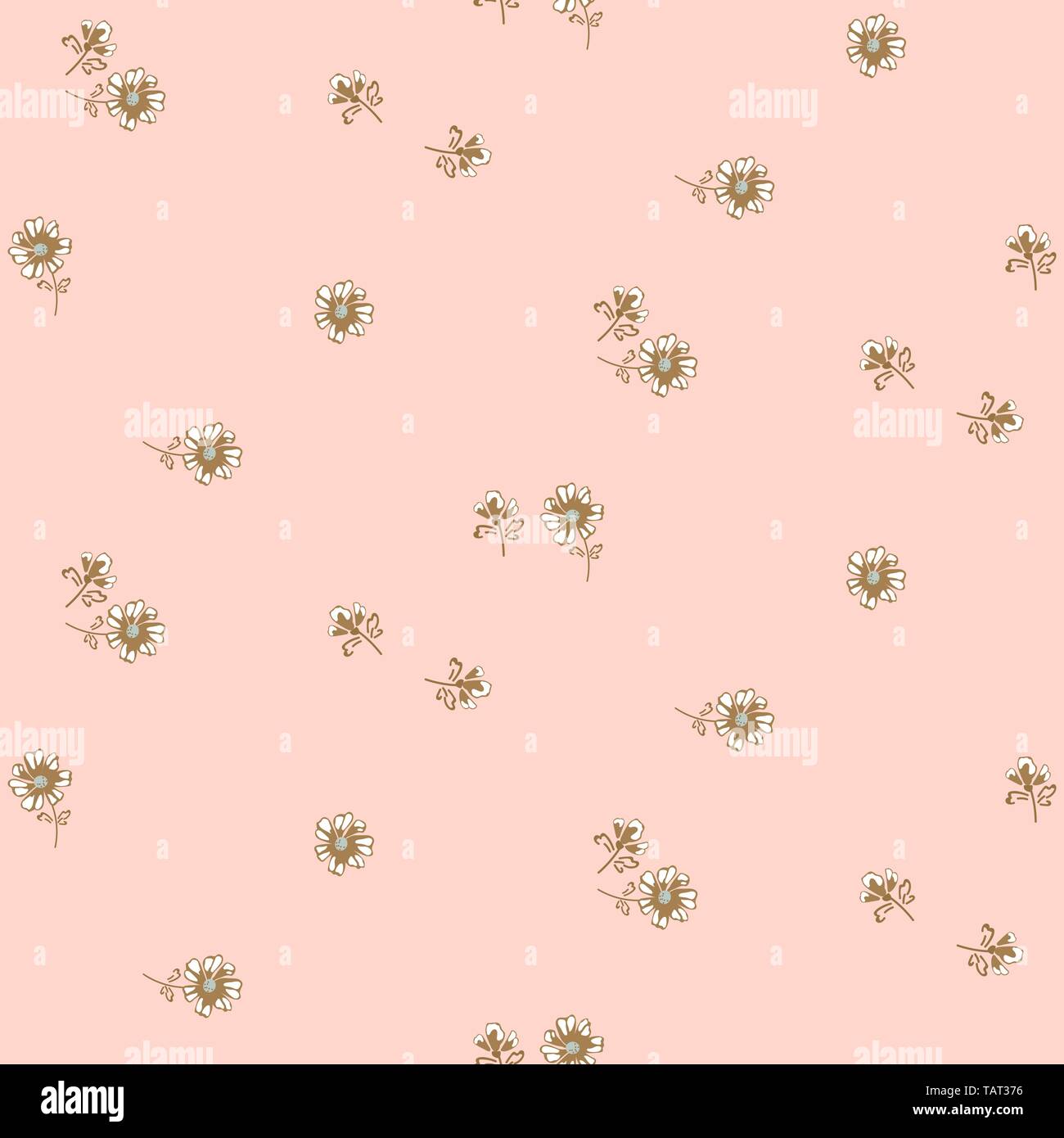 Simple meadow florals tender pastel pink colors seamless vector pattern. Stock Vector