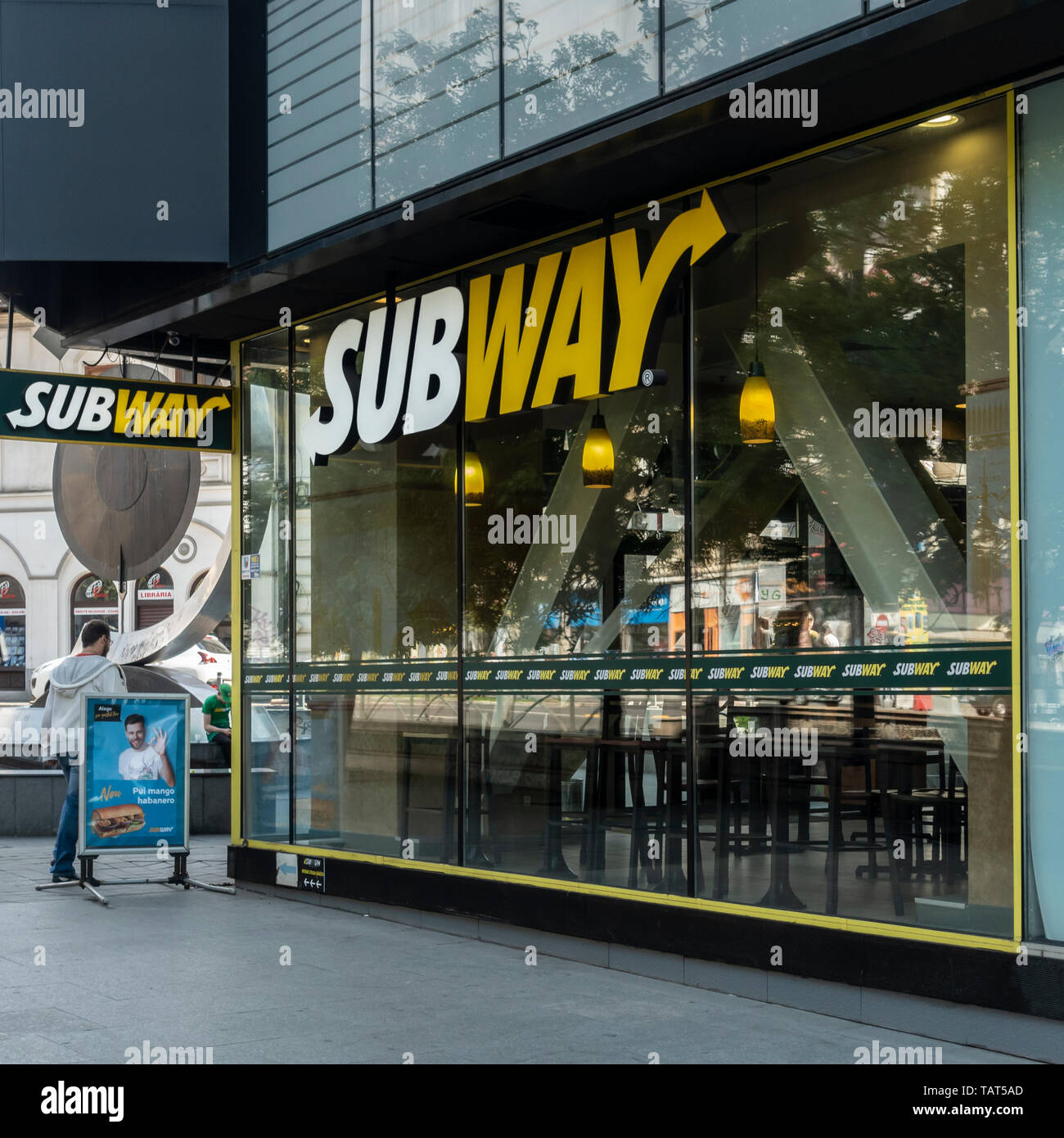 A Subway fast food restaurant in the Old Town area of Bucharest, Romania Stock Photo