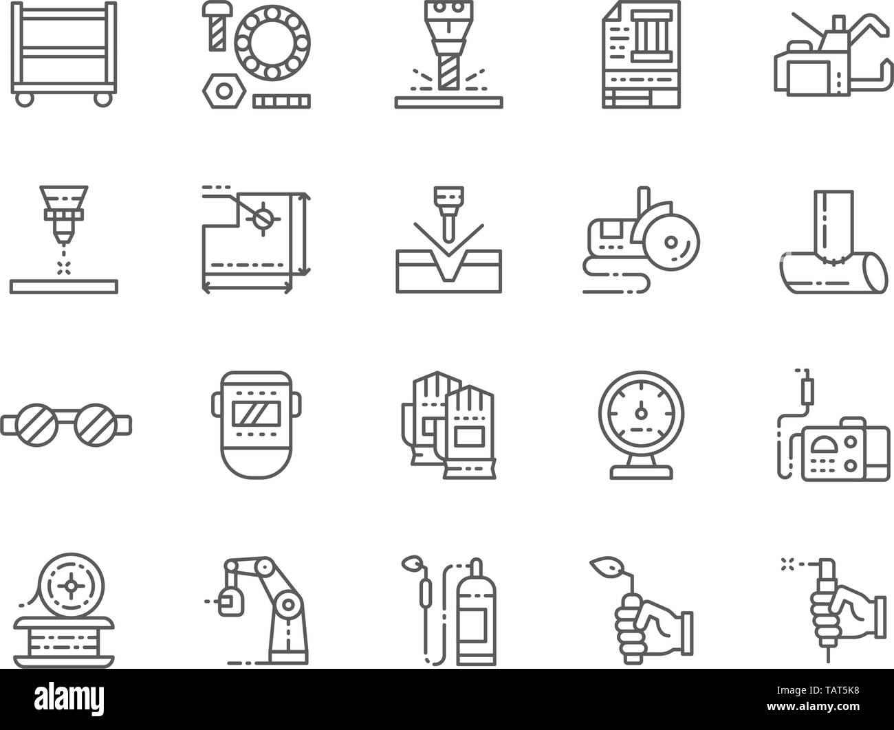 Set of Welding Line Icons. Spot Machine, Washers, Bolts, Blowtorch and more. Stock Vector
