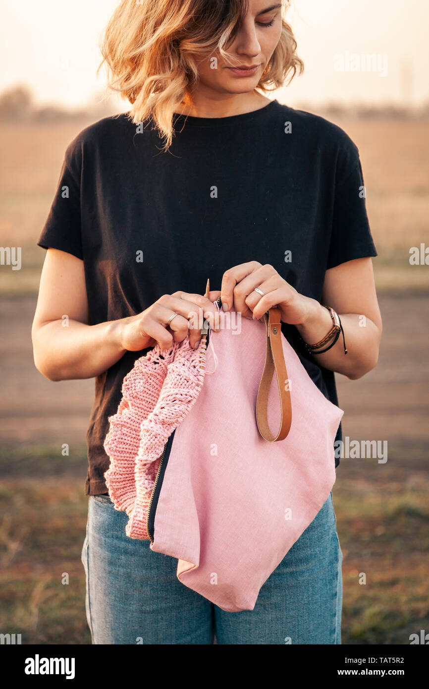 Beautiful Woman Wearing Pink String Top Stock Image - Image of