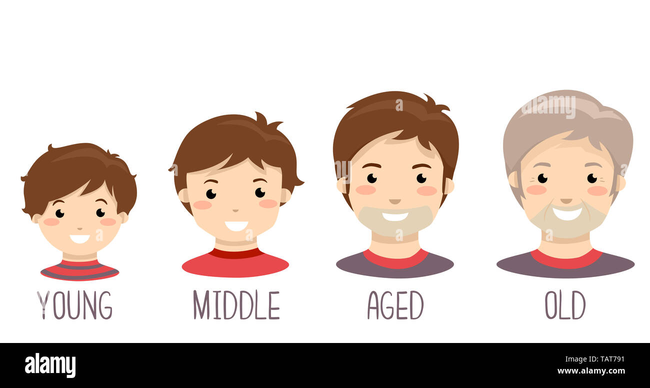 Illustration of a Guy Face Growing Up from Young Boy to Old Stock Photo