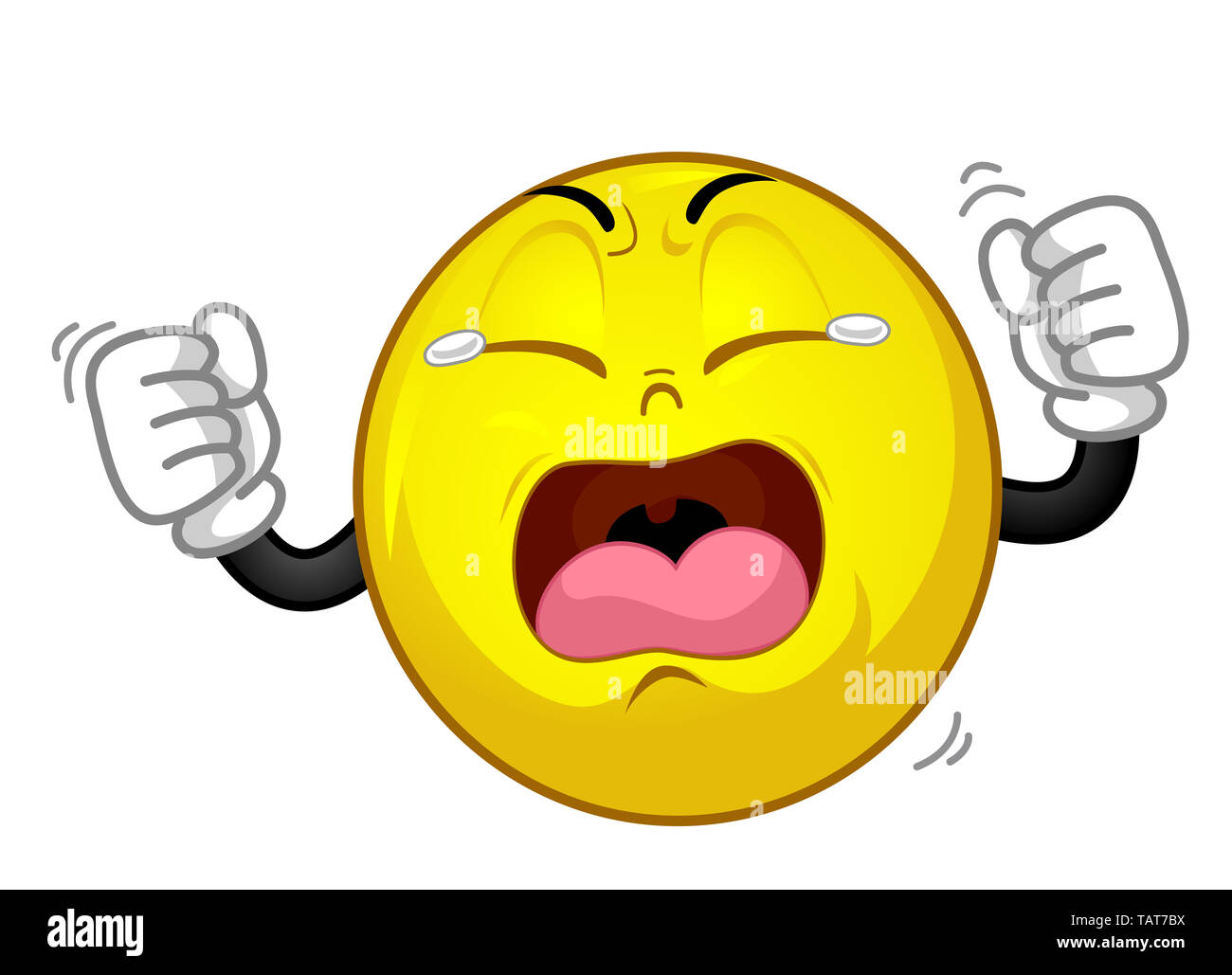 Illustration of a Smiley Mascot Crying Out Loud and Throwing Tantrum Stock Photo