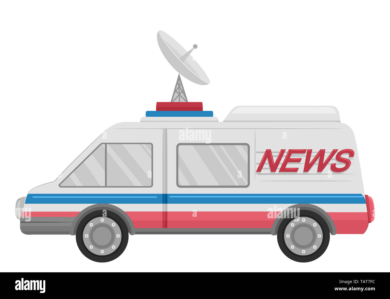 Illustration of a News Van Car with Satellite Dish on Top Stock Photo