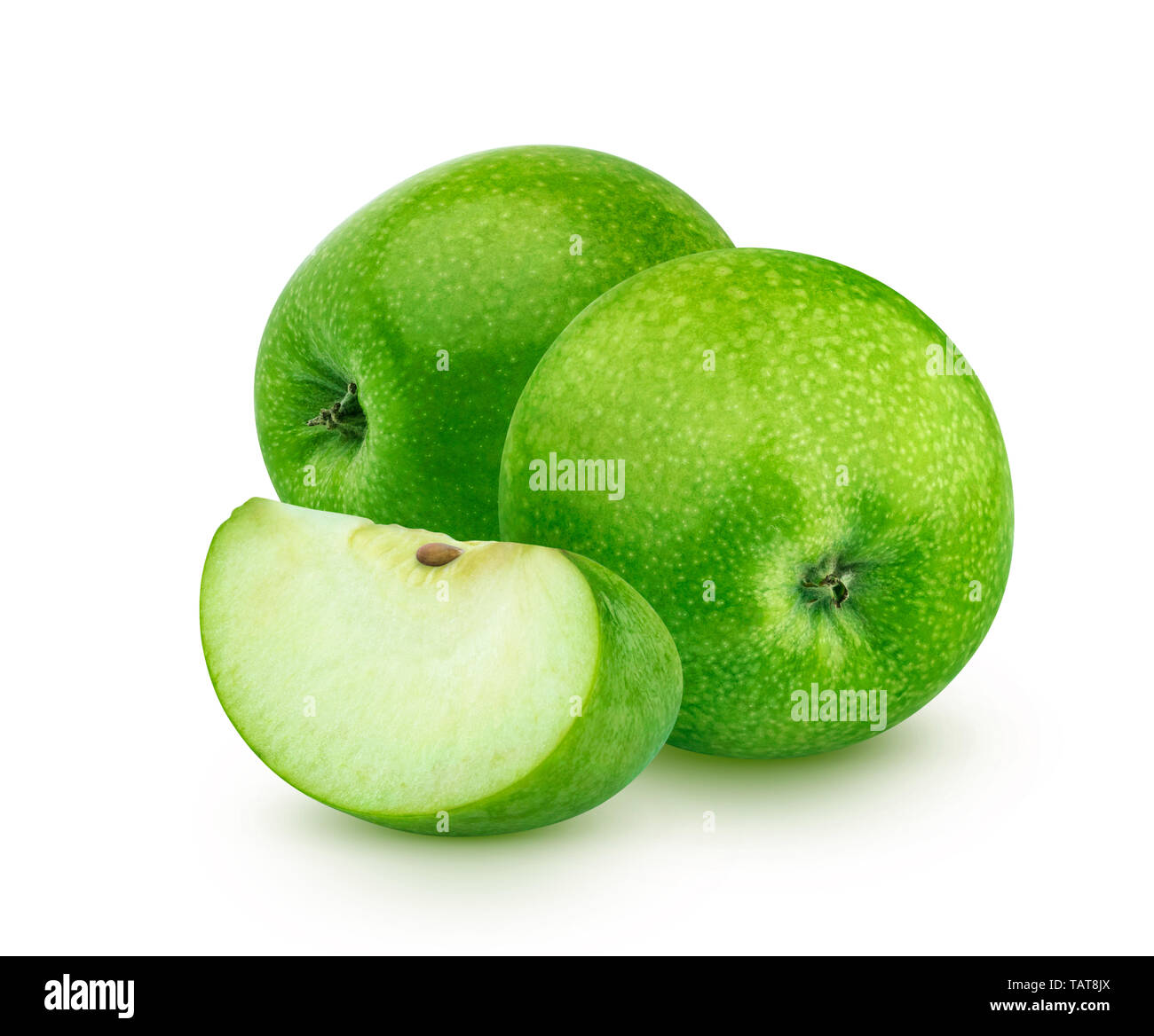 Green apples isolated on white background, granny smith Stock Photo