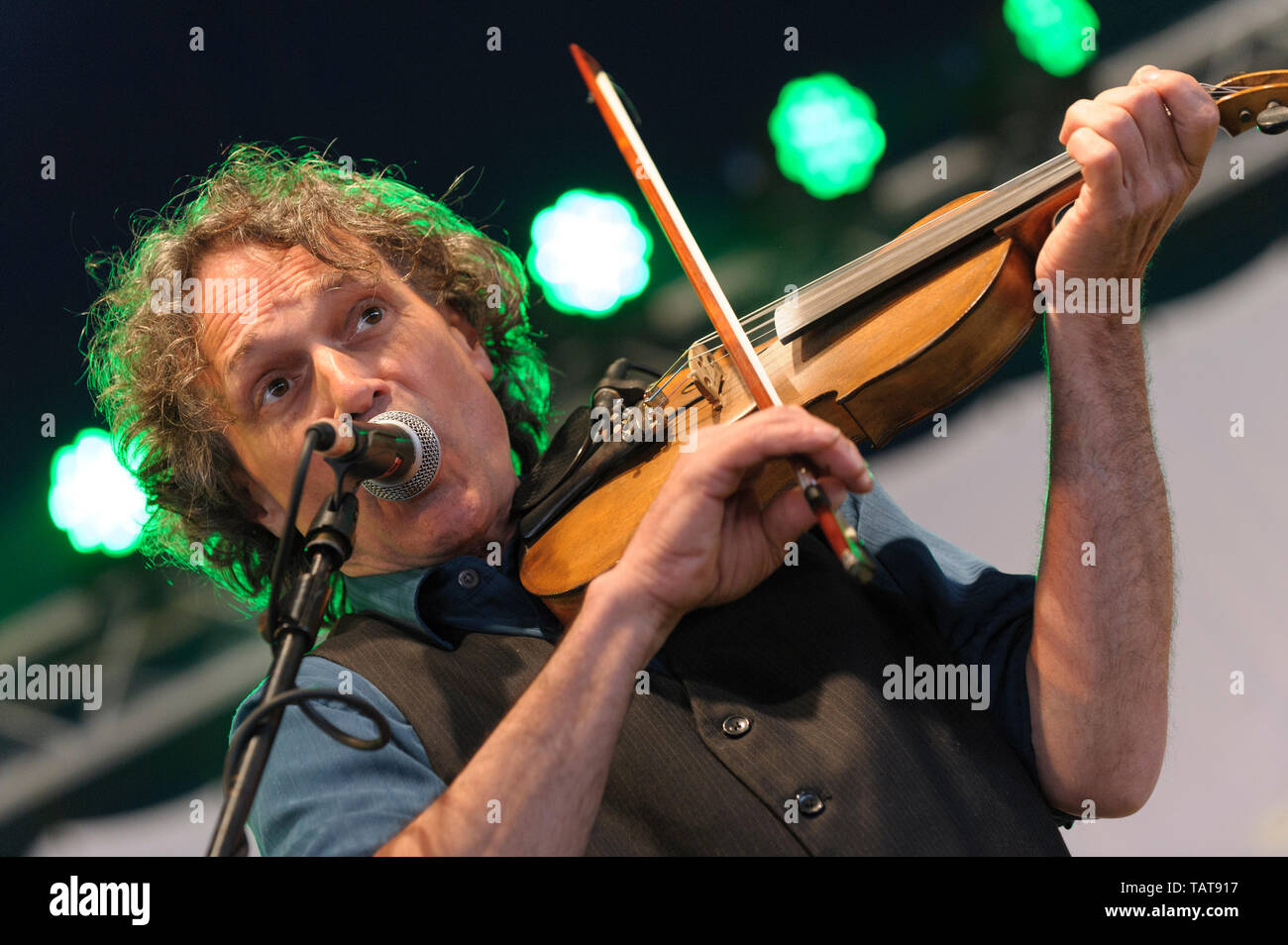 Fiddler Matt Gordon performing with the Duhks at the Wickham Festival, UK. August 17, 2014. Stock Photo