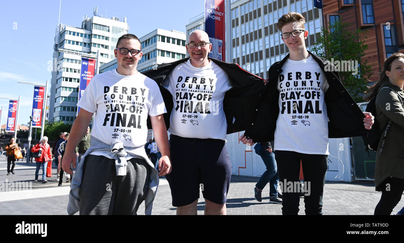 Fans start to arrive early for the EFL Championship Play-Off Final match between Aston Villa and Derby County  at Wembley Stadium , London , 27 May 2019 -  Editorial use only. No merchandising. For Football images FA and Premier League restrictions apply inc. no internet/mobile usage without FAPL license - for details contact Football Dataco Stock Photo