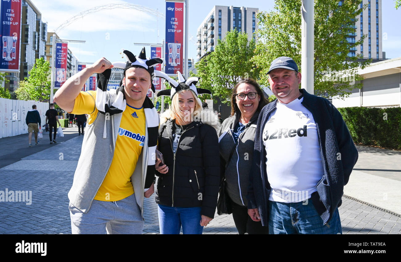 Fans start to arrive early for the EFL Championship Play-Off Final match between Aston Villa and Derby County  at Wembley Stadium , London , 27 May 2019 -  Editorial use only. No merchandising. For Football images FA and Premier League restrictions apply inc. no internet/mobile usage without FAPL license - for details contact Football Dataco Stock Photo