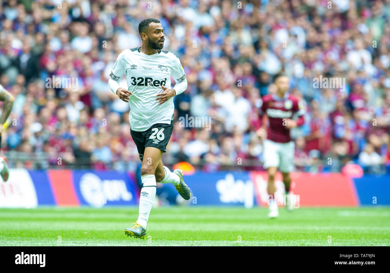Ashley Cole of Derby during the EFL Sky Bet  Championship Play-Off Final match between Aston Villa and Derby County at Wembley Stadium , London , 27 May 2019 Editorial use only. No merchandising. For Football images FA and Premier League restrictions apply inc. no internet/mobile usage without FAPL license - for details contact Football Dataco Stock Photo