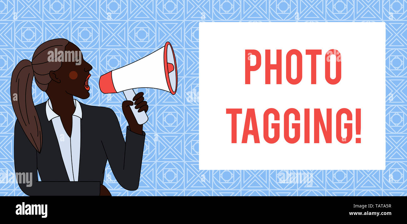 Conceptual hand writing showing Photo Tagging. Concept meaning identify ...