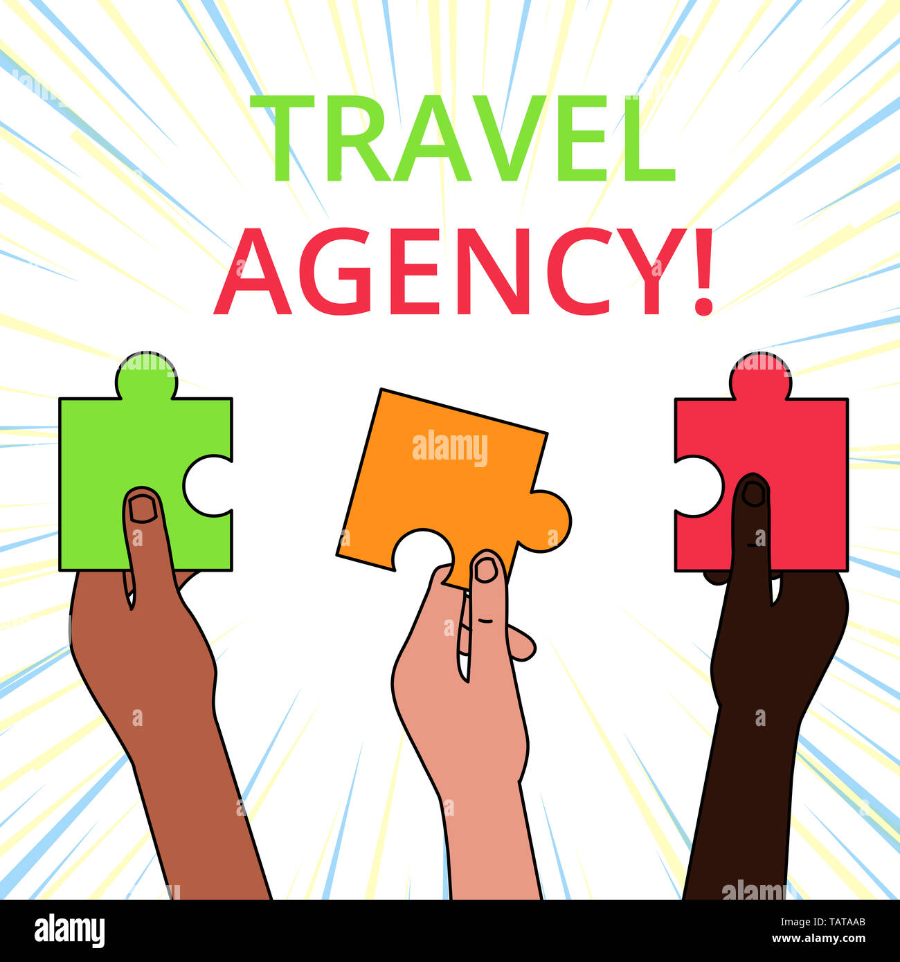 Conceptual hand writing showing Travel Agency. Concept meaning Agency that  makes the necessary arrangements for travelers Three Colored Jigsaw Puzzle  Stock Photo - Alamy