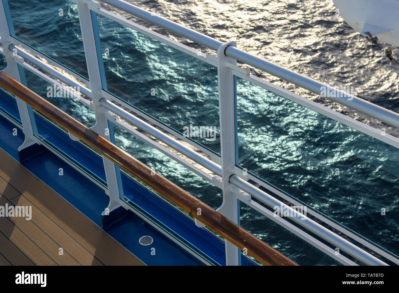 View from the deck of the cruise ship to the ocean. Sea horizon, clouds ...