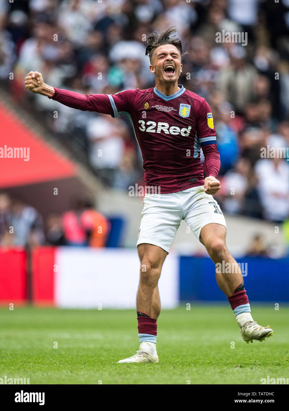 LONDON, ENGLAND - MAY 27: Jack Grealish of Aston Villa celebrate during the Sky Bet Championship Play-off Final match between Aston Villa and Derby County at Wembley Stadium on May 27, 2019 in London, United Kingdom. (Photo by Sebastian Frej/MB Media) Stock Photo