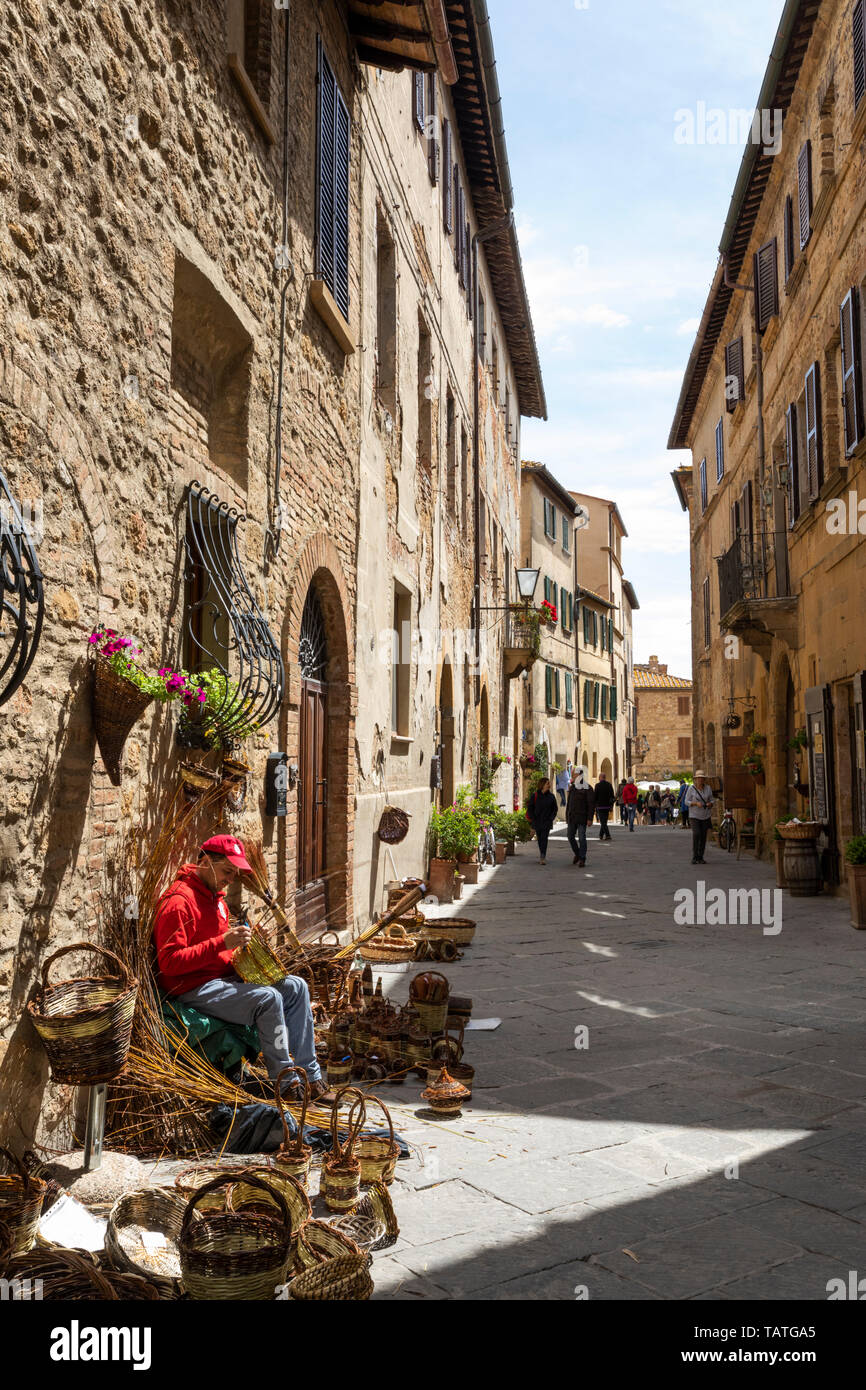 Corso il Rossellino inside the hilltop town of Pienza, Pienza, Siena Province, Tuscany, Italy, Europe Stock Photo