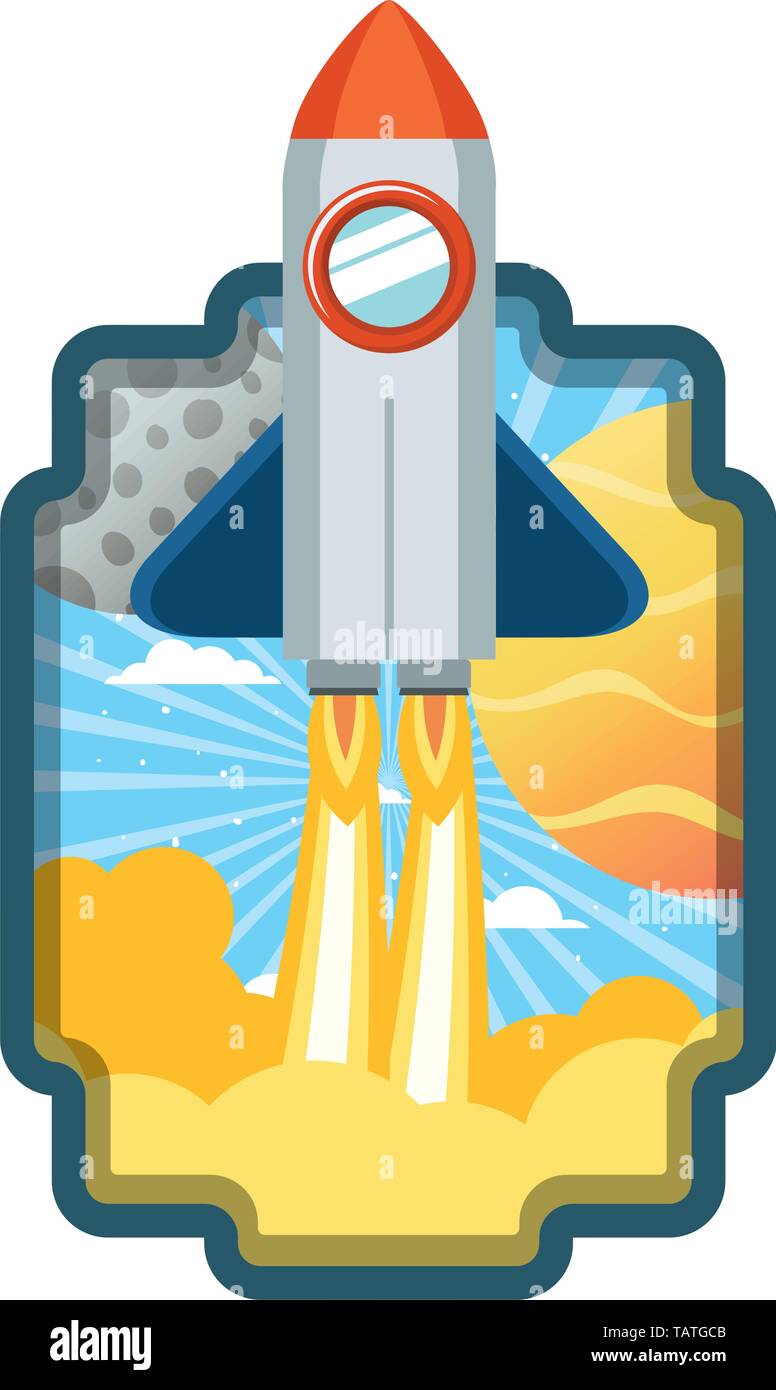 frame with rocket taking off and planets Stock Vector Image & Art - Alamy