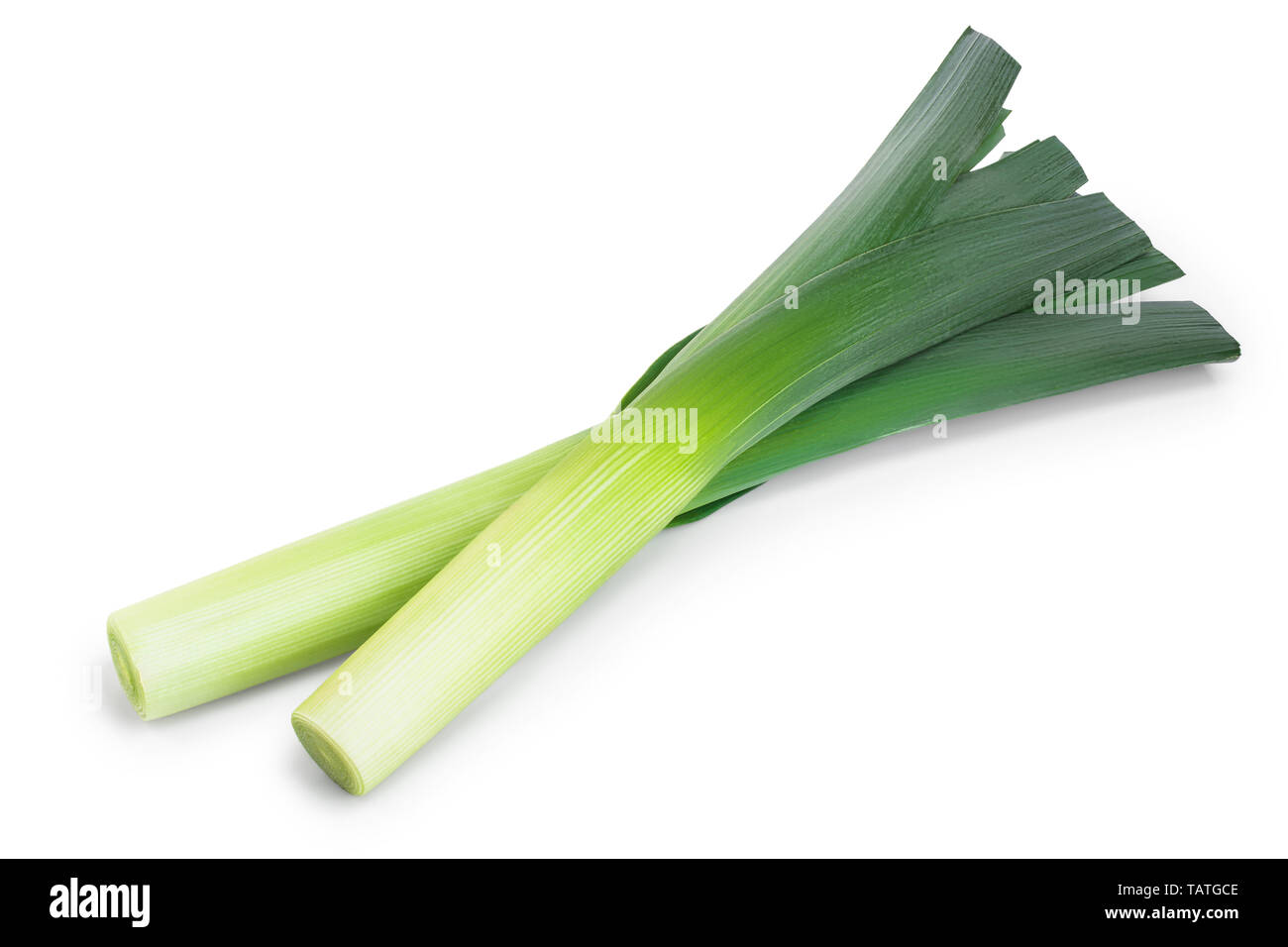 Leek vegetable closeup isolated on white background Stock Photo Alamy