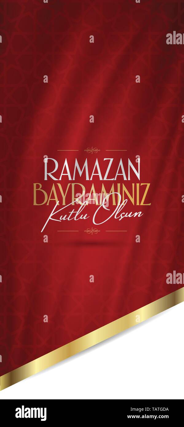 Eid al-Fitr Mubarak Islamic Feast Greetings (Turkish: Ramazan Bayraminiz Kutlu Olsun) Holy month of muslim community Ramazan. Billboard, Poster, Socia Stock Vector