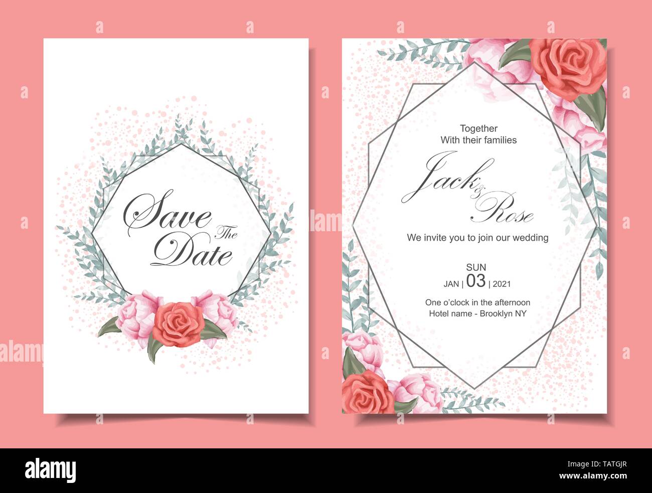 floral wedding invitation cards set with roses wild leaves cards picture frame