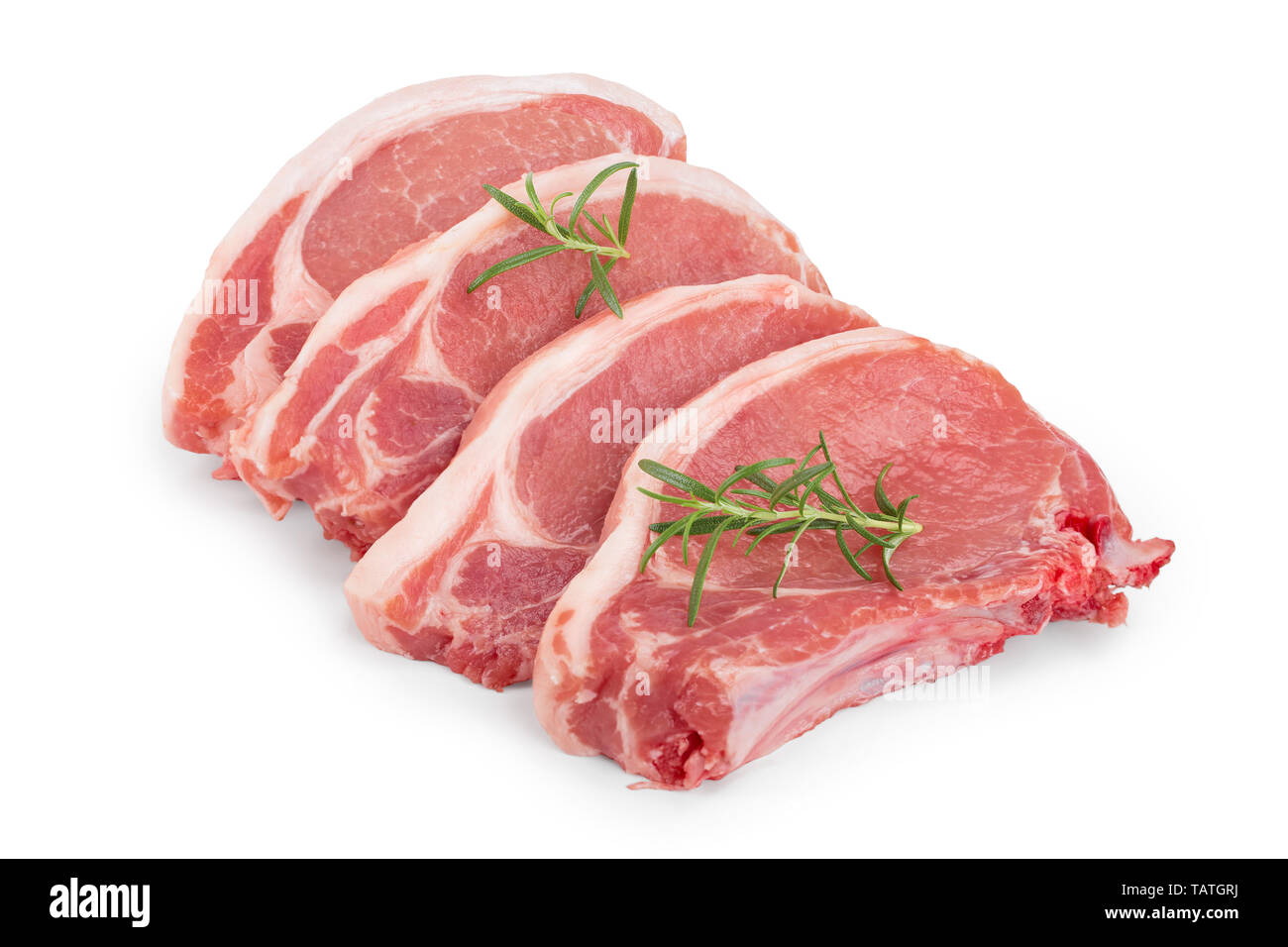 sliced raw pork meat with rosemary isolated on white background Stock ...