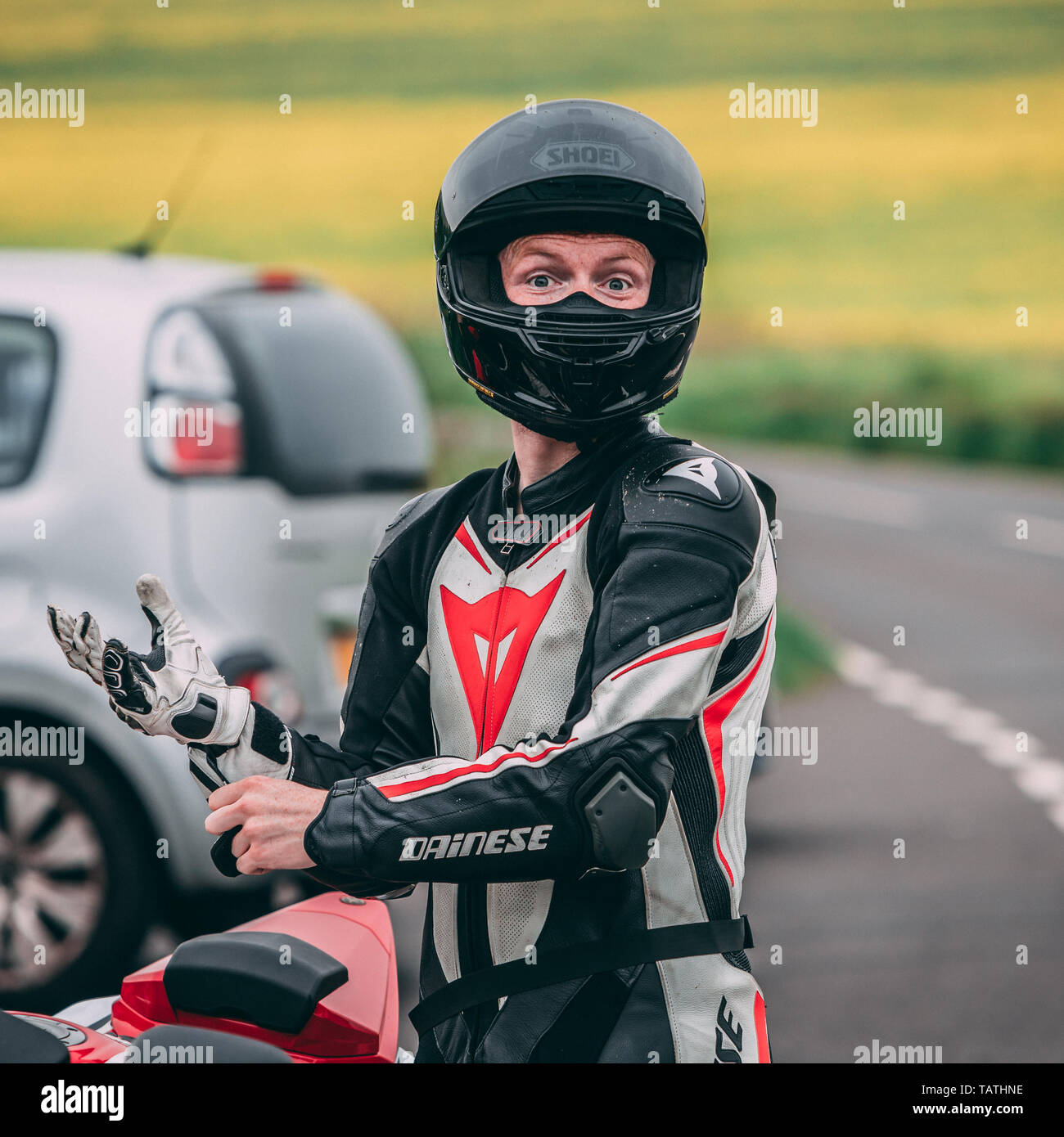 Getting ready to ride. Motorcyclist. Stock Photo