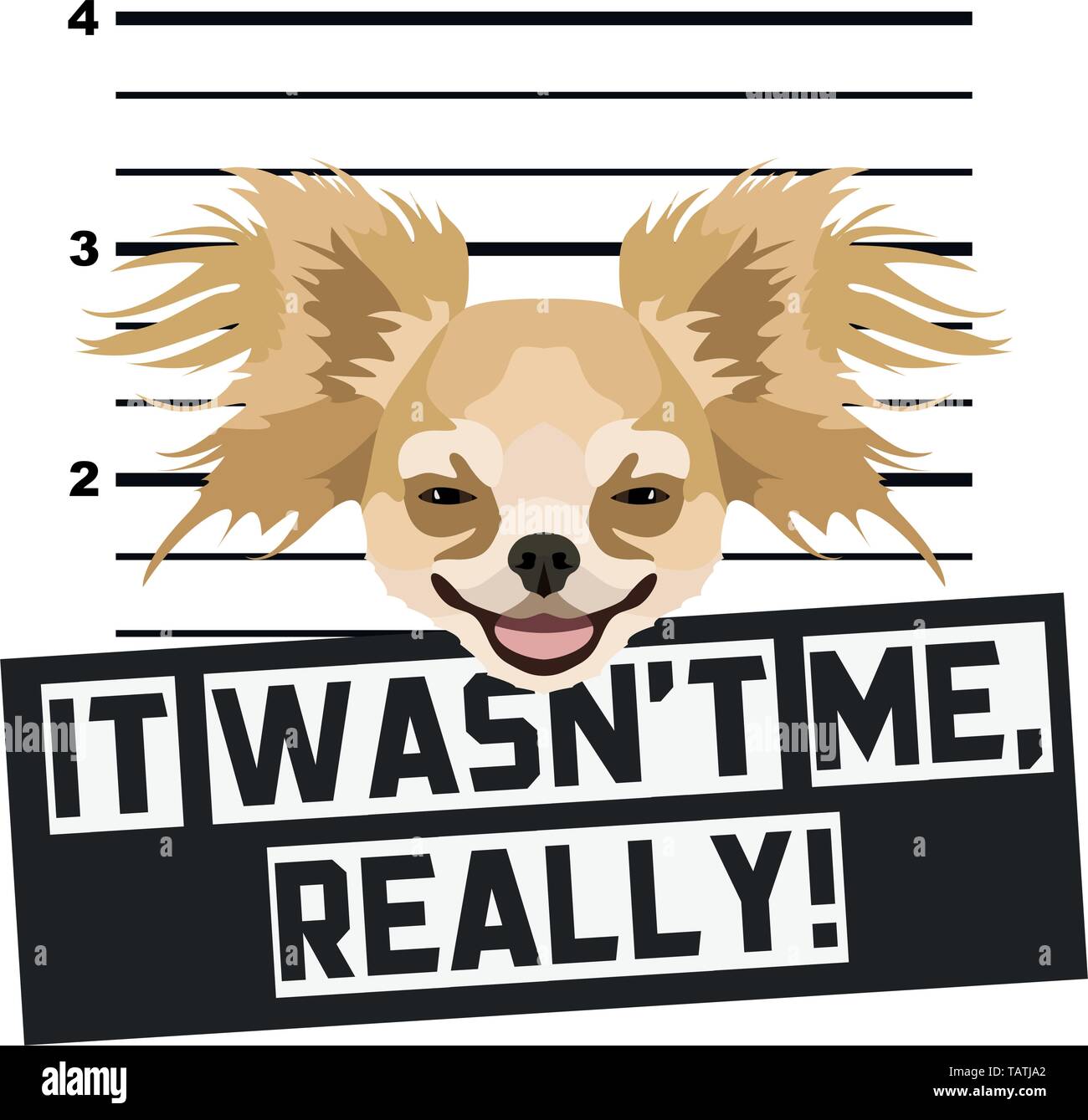Illustration Mugshot Chihuahua - The guilty dog gets a police photo. Dog lovers and dog fans love them sassy dog. Stock Vector