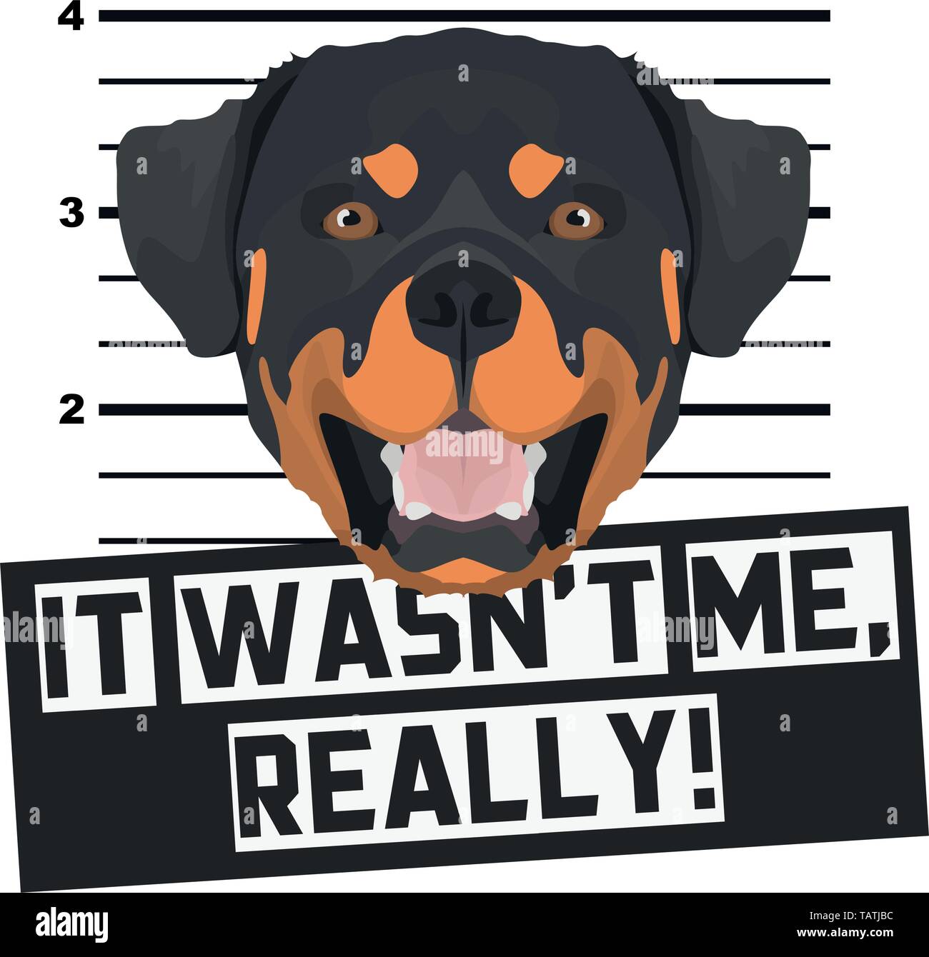 Illustration Mugshot Rottweiler - The guilty dog gets a police photo. Dog lovers and dog fans love them sassy dog. Stock Vector