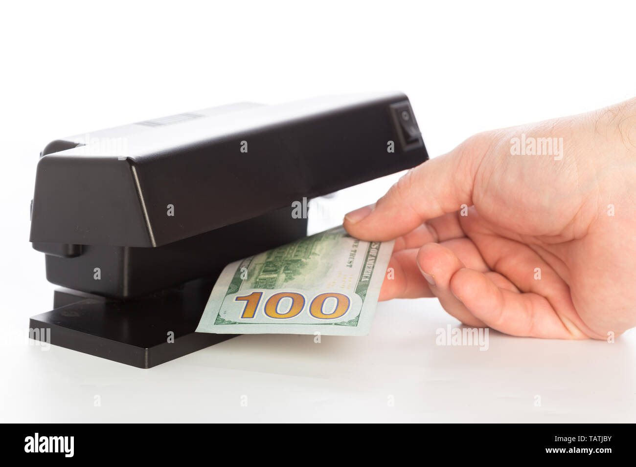 money checker isolated on white Stock Photo - Alamy