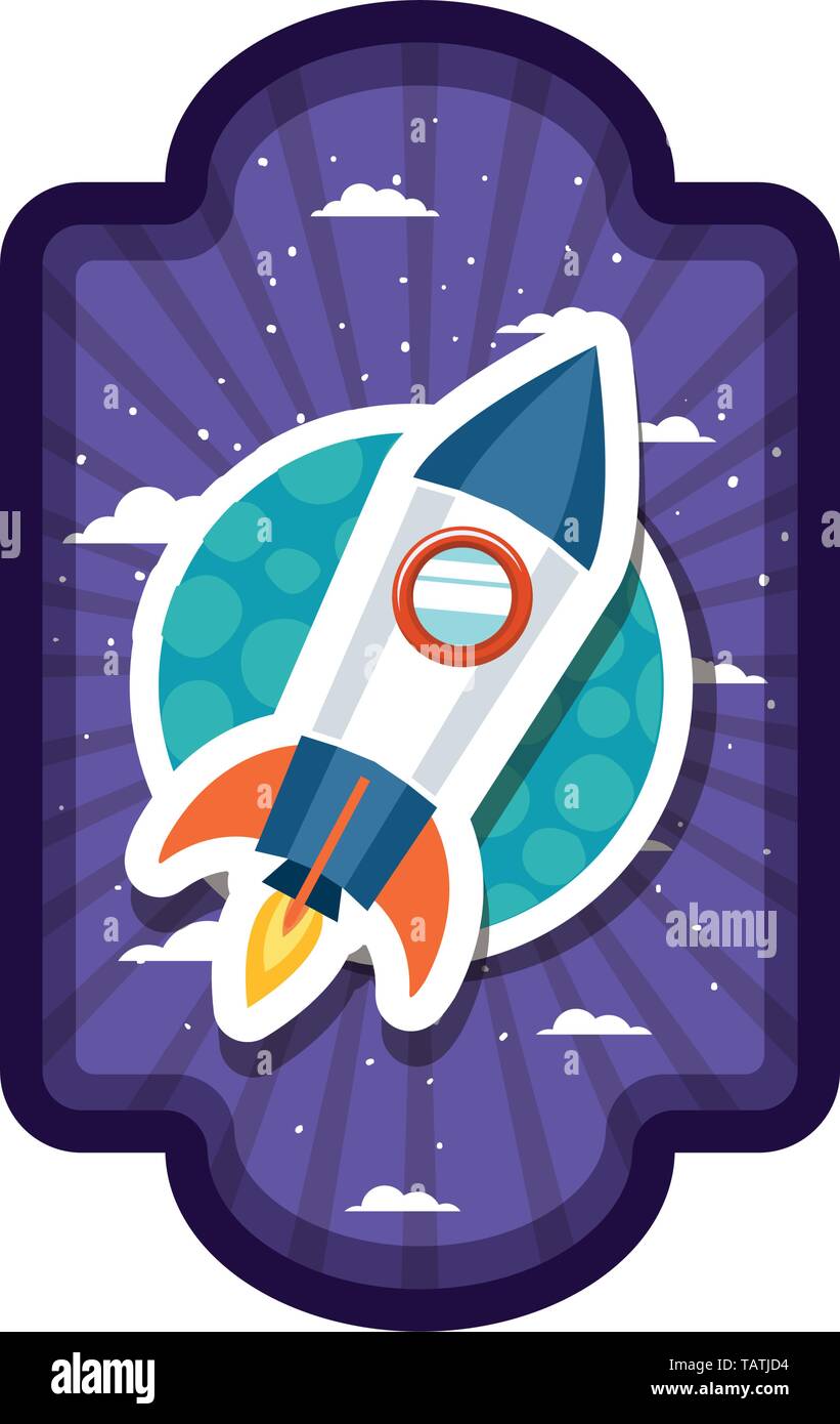 frame with rocket flying and planet of the solar system Stock Vector ...