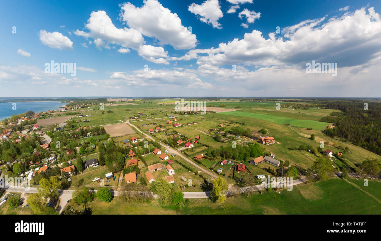 Aerial view of Sniardwy lake and Nowe Guty village Stock Photo