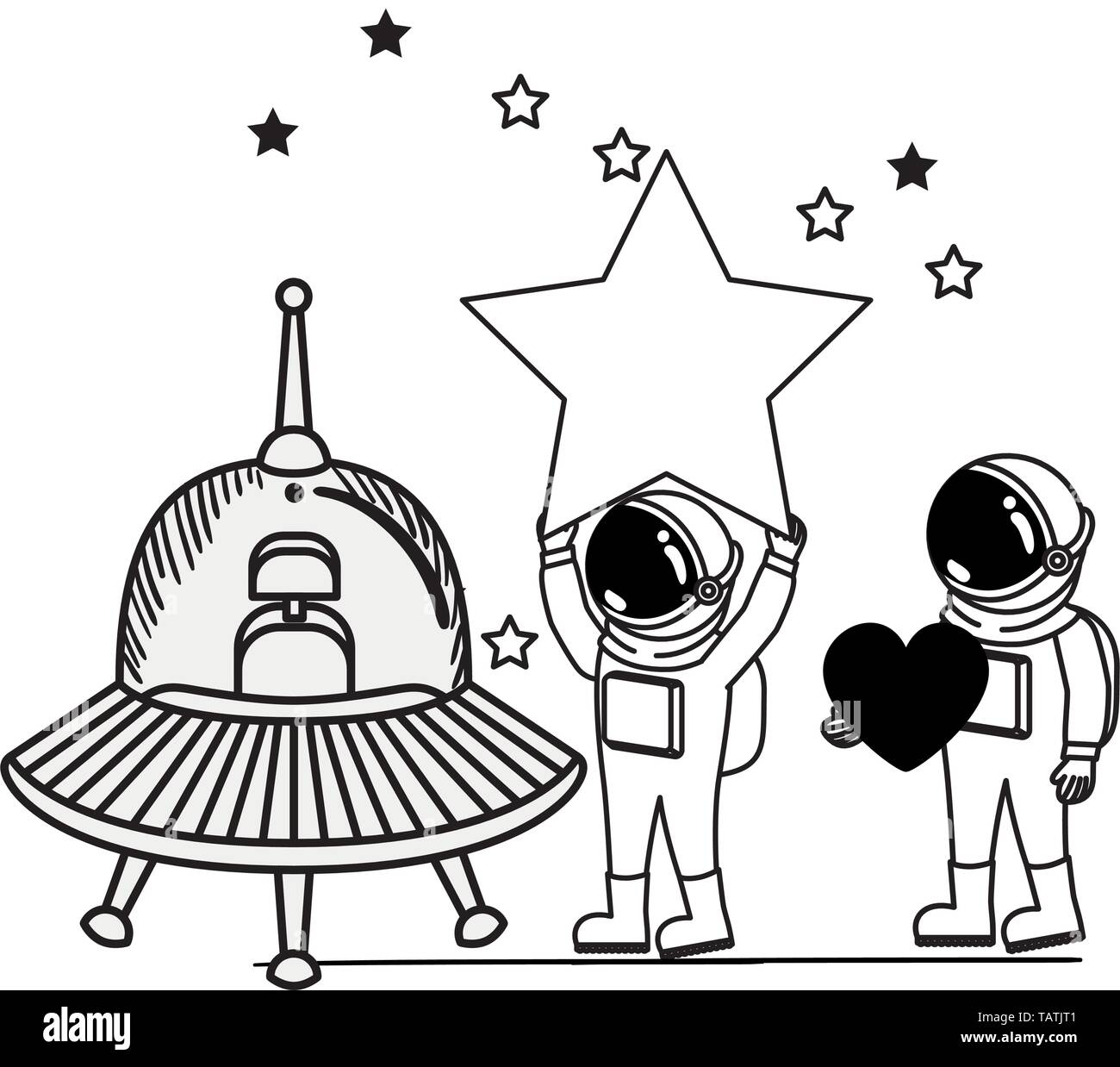 Silhouette Of Astronaut And Alien Spacecraft In Space Stock Vector Image Art Alamy
