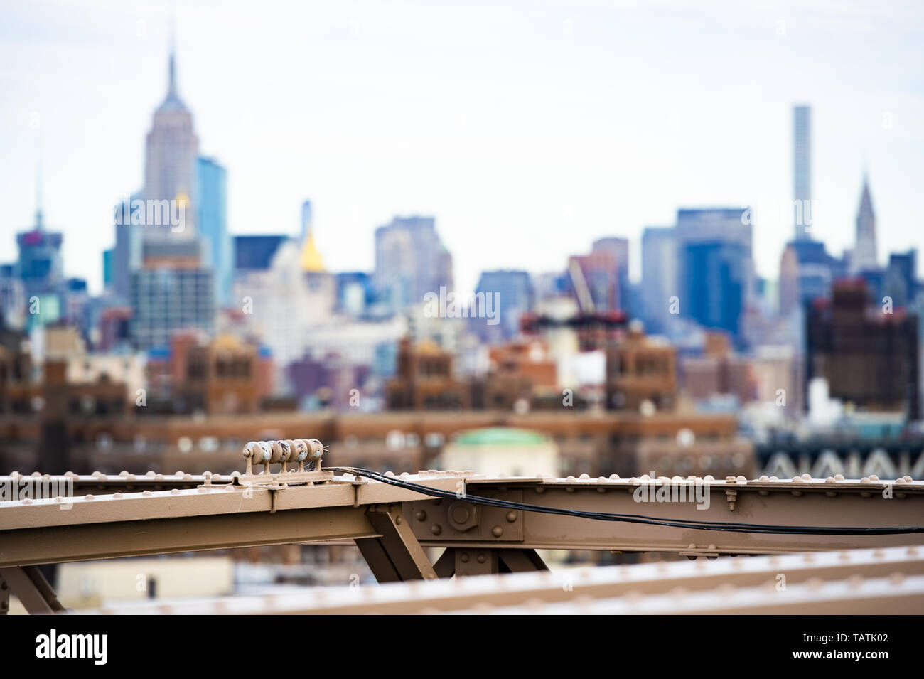 Selective focus) Blurred Manhattan skyline seen from the Brooklyn ...