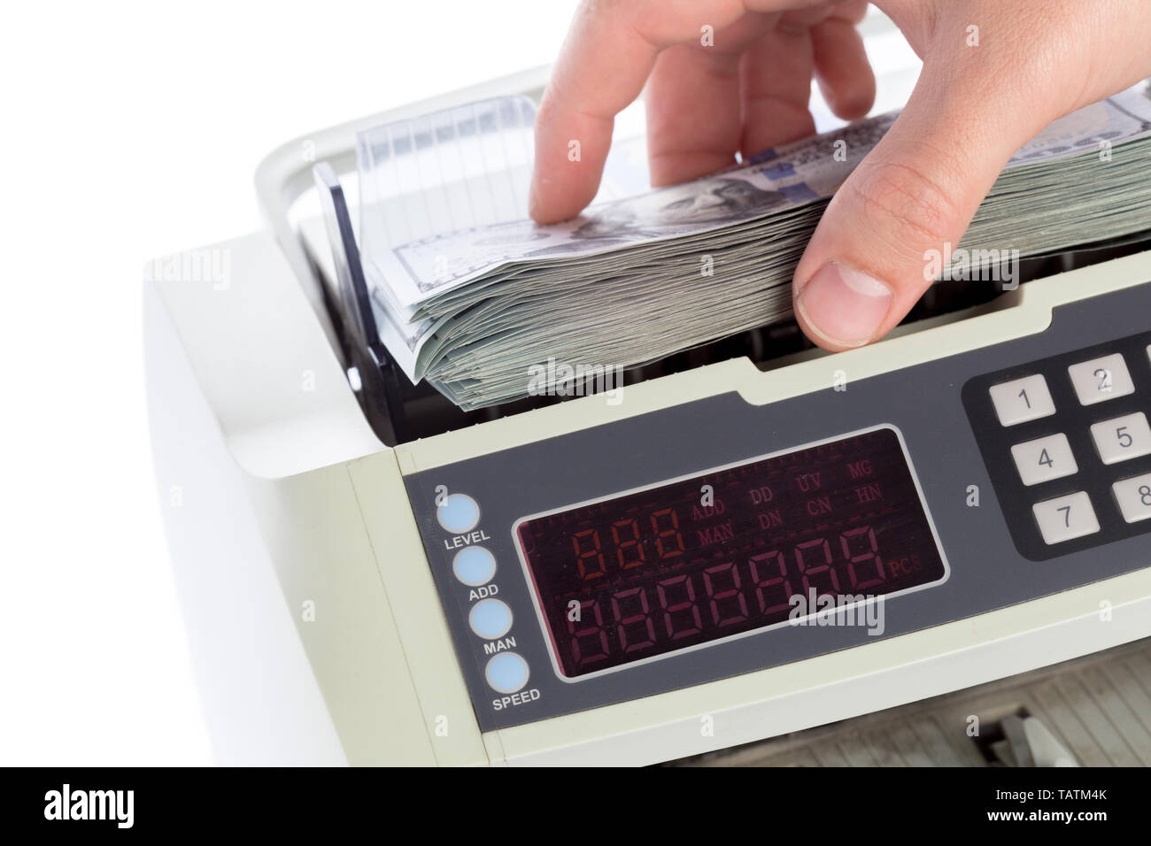 money counter isolated on white Stock Photo