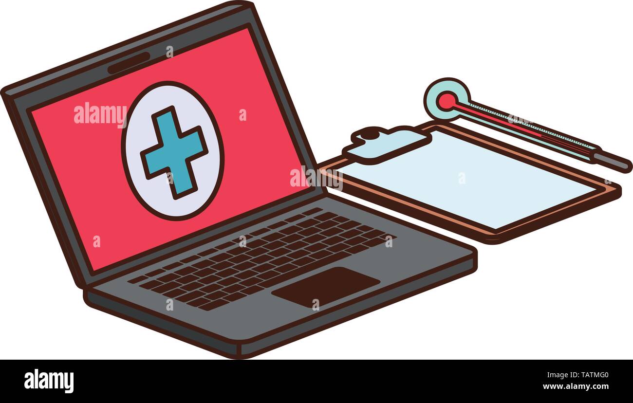 laptop and laboratory instruments isolated icon Stock Vector
