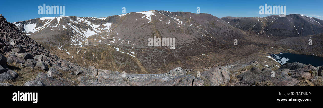 Braeriach and Ben Macdui from Sgor an Lochain Uaine,Cairngorm Mountains, Scotland Stock Photo