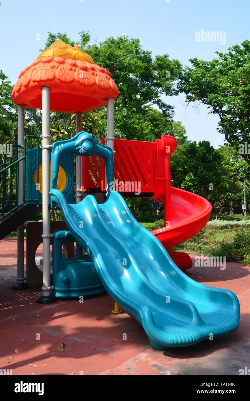 Children's playground in a city park, Playground for children Stock