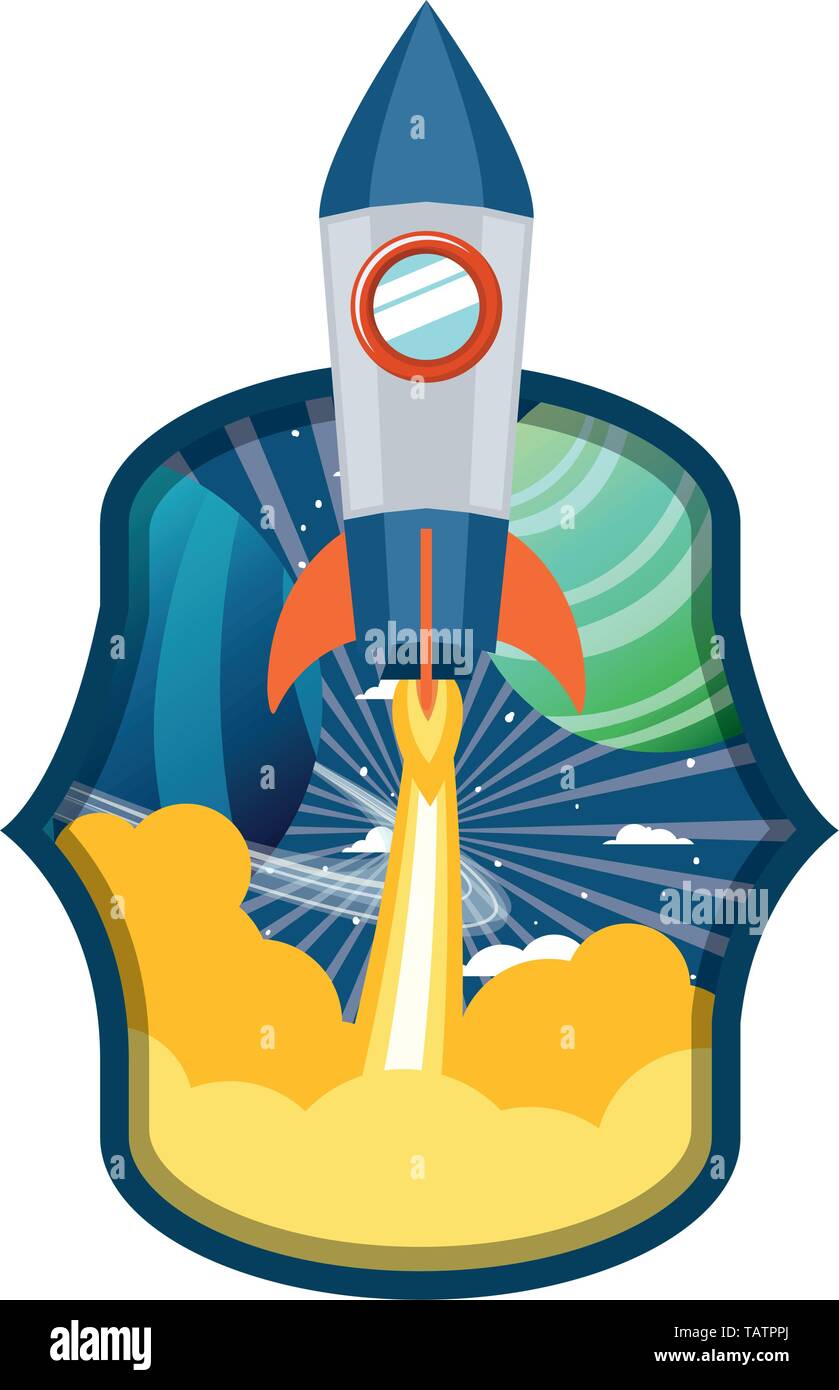 frame with rocket taking off and planets Stock Vector Image & Art - Alamy