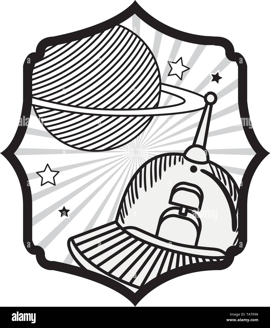 frame with alien spacecraft in space with white background Stock Vector ...