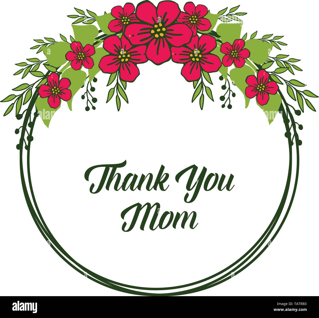 Vector illustration card thank you mom with beauty red flower frame ...
