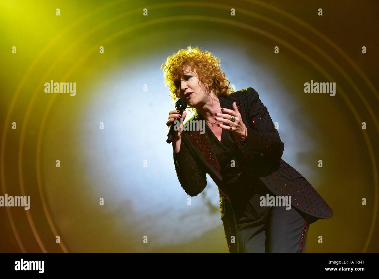 Napoli, Italy. 27th May, 2019. The Italian singer Fiorella Mannoia performs  on stage at Teatro Augusteo