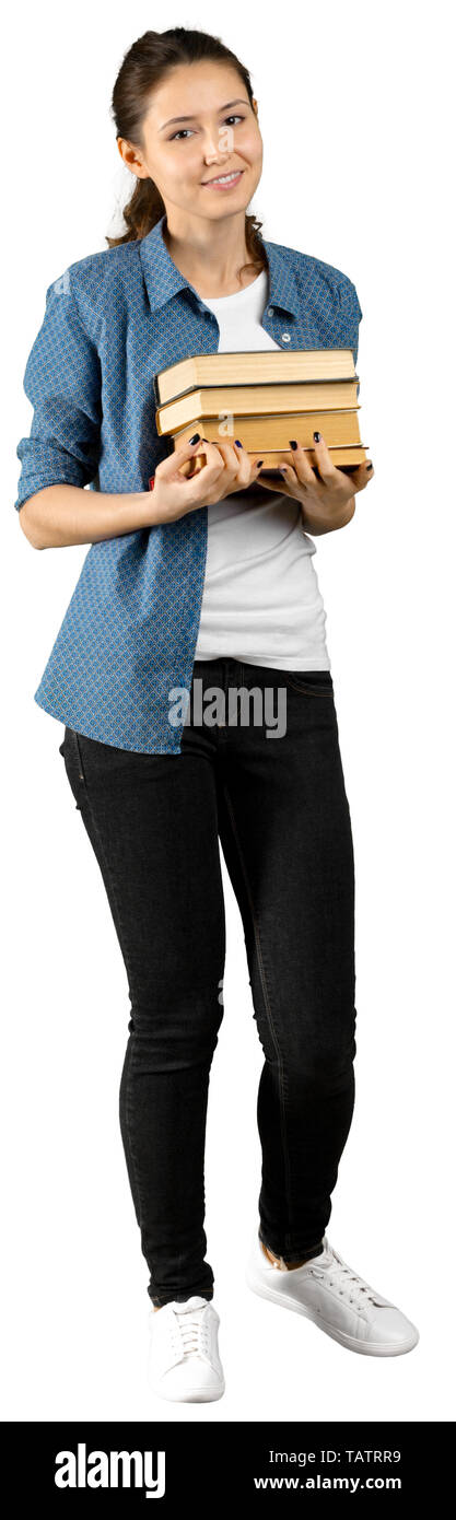young girl with book isolated on a white background Stock Photo - Alamy